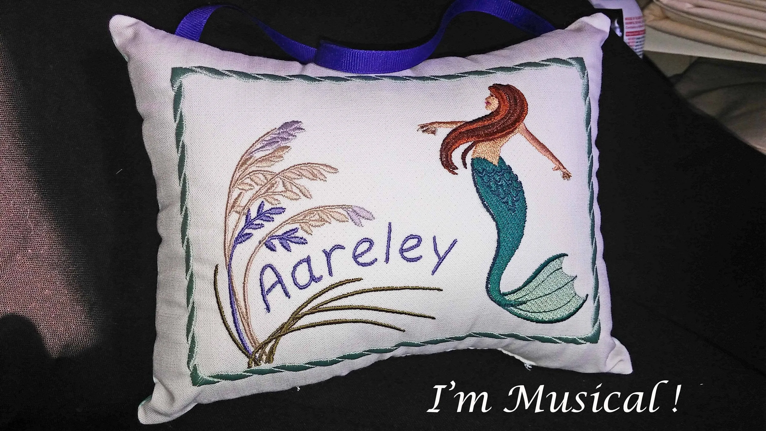 Mermaid Music Box Pillow -- Personalized Embroidered MUSICAL Keepsake