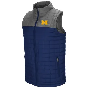 Michigan Wolverines Colosseum Amplitude Puff Full Zip 2 Tone Navy Gray Vest