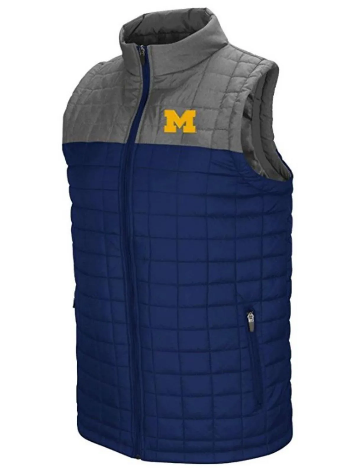 Michigan Wolverines Colosseum Amplitude Puff Full Zip 2 Tone Navy Gray Vest