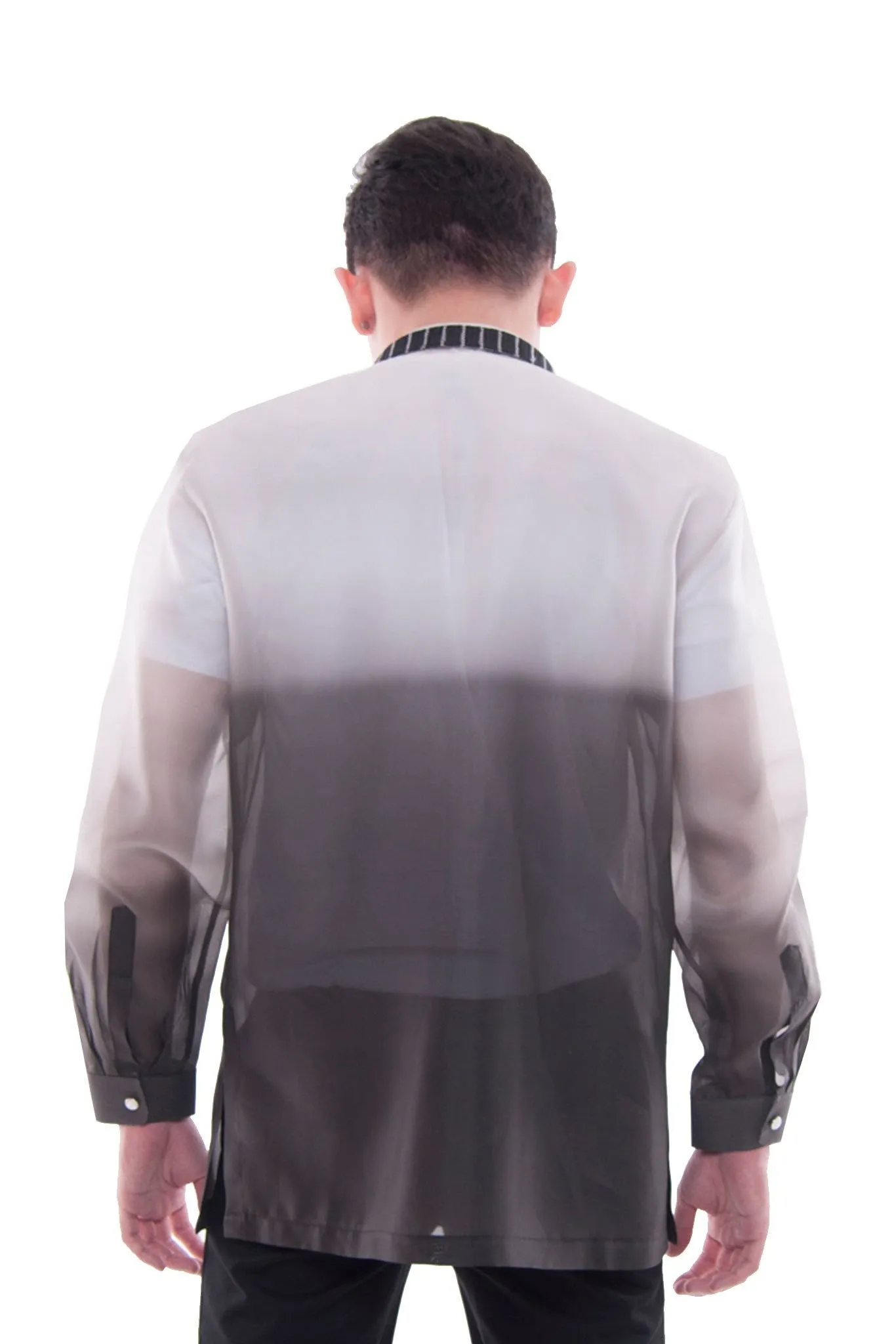 MJ29 - Jusi Barong Tagalog Monochromatic Black Double-Collar