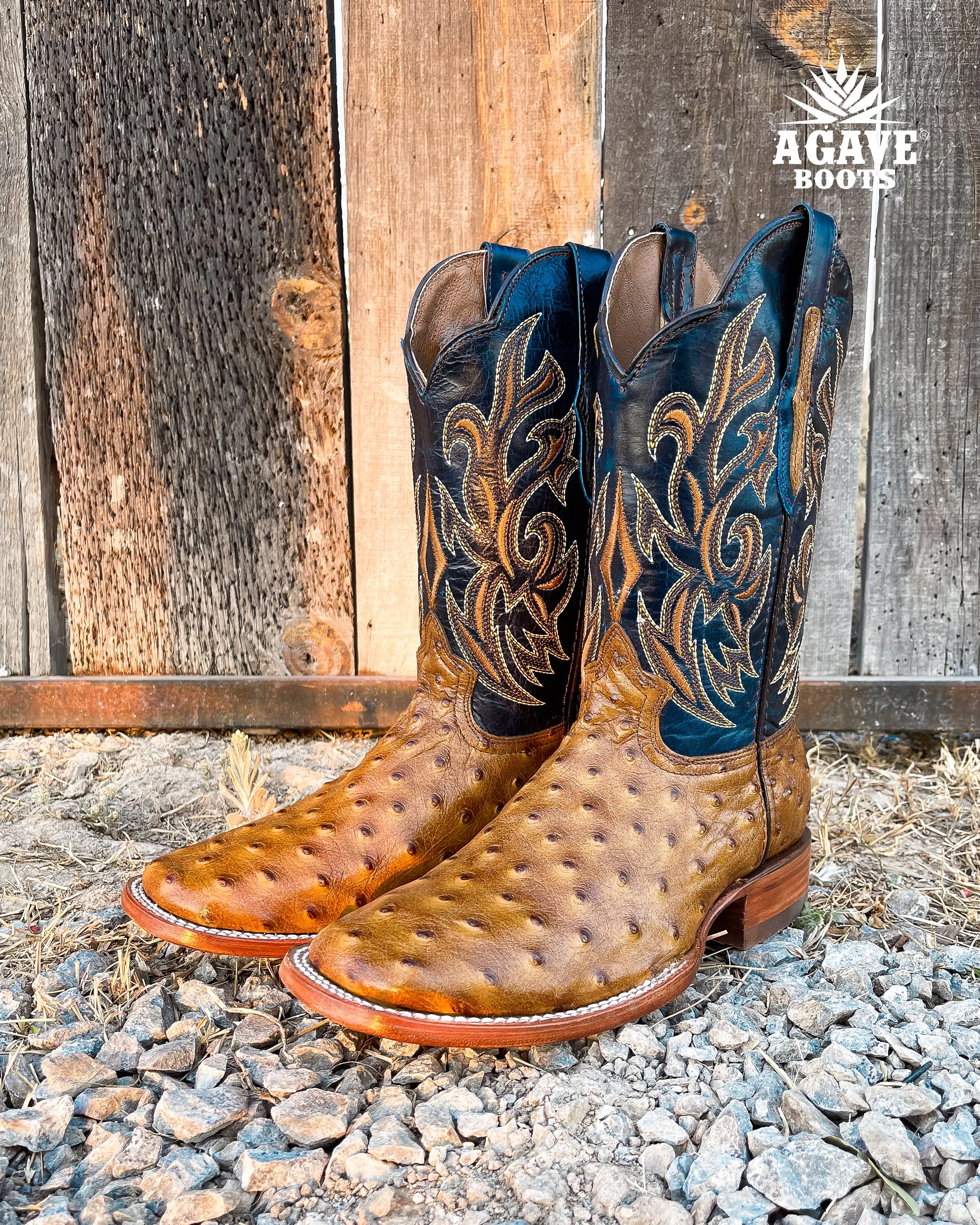 OSTRICH LIGHT BROWN PRINT  | MEN SQUARE TOE WESTERN COWBOY BOOTS