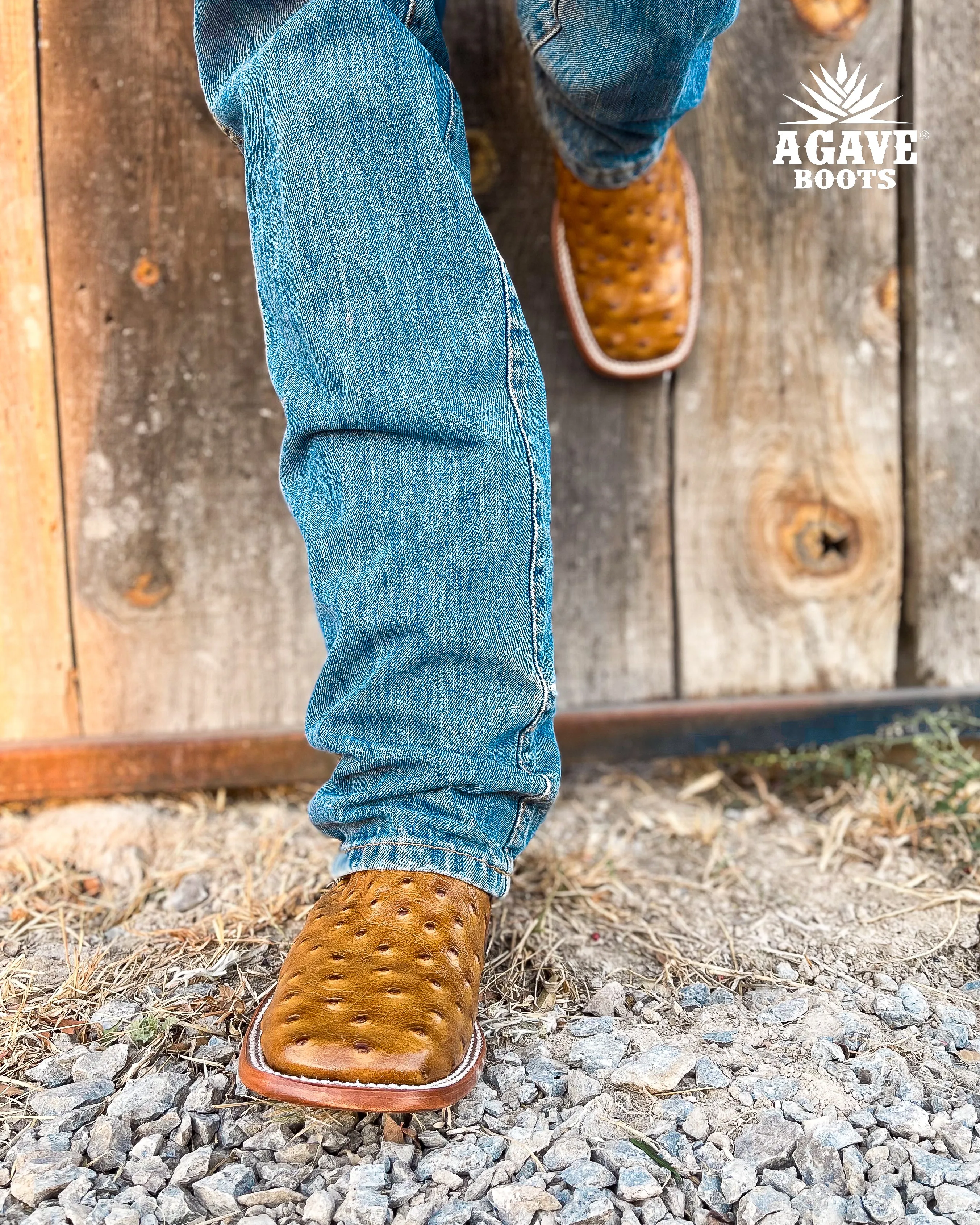 OSTRICH LIGHT BROWN PRINT  | MEN SQUARE TOE WESTERN COWBOY BOOTS