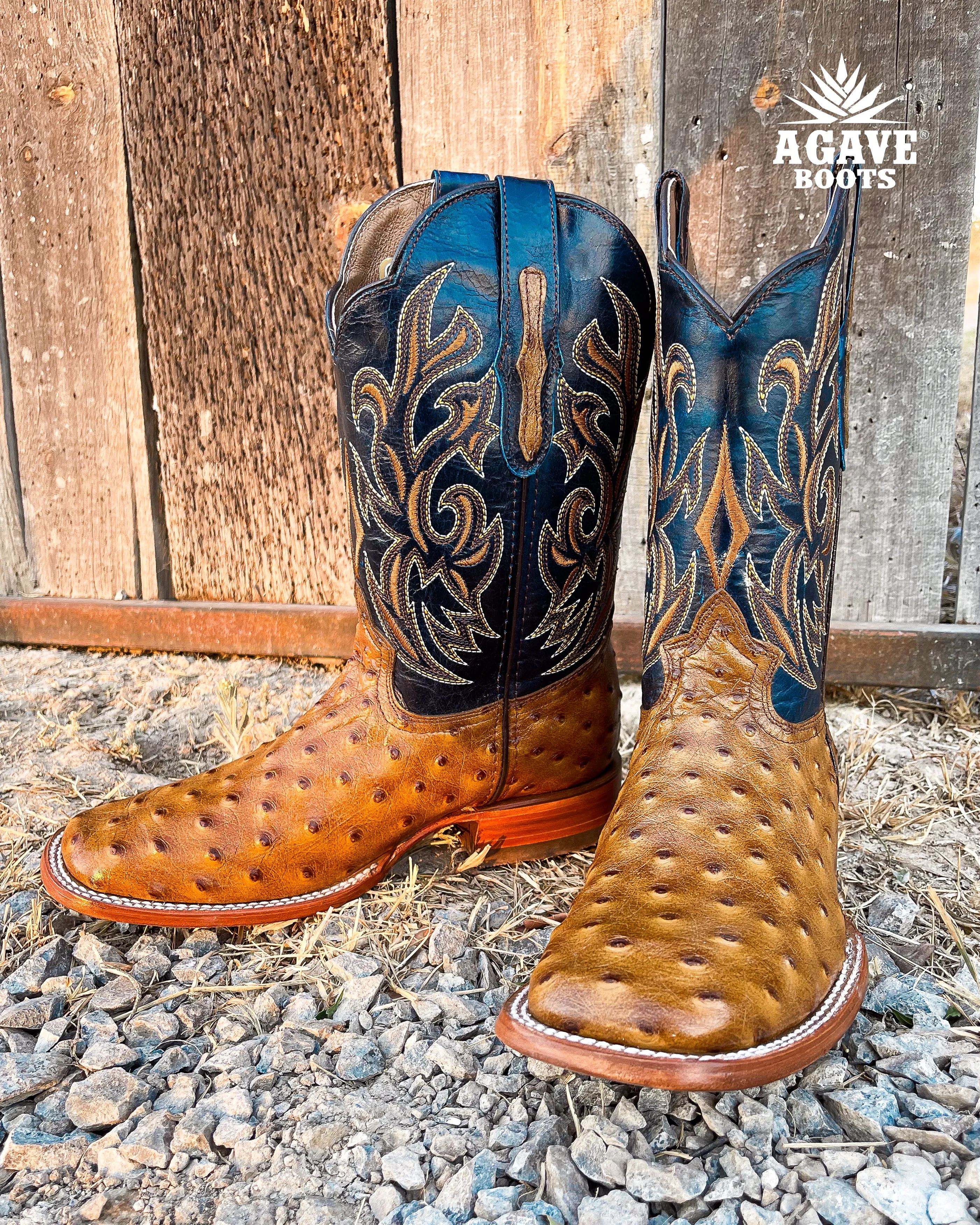 OSTRICH LIGHT BROWN PRINT  | MEN SQUARE TOE WESTERN COWBOY BOOTS