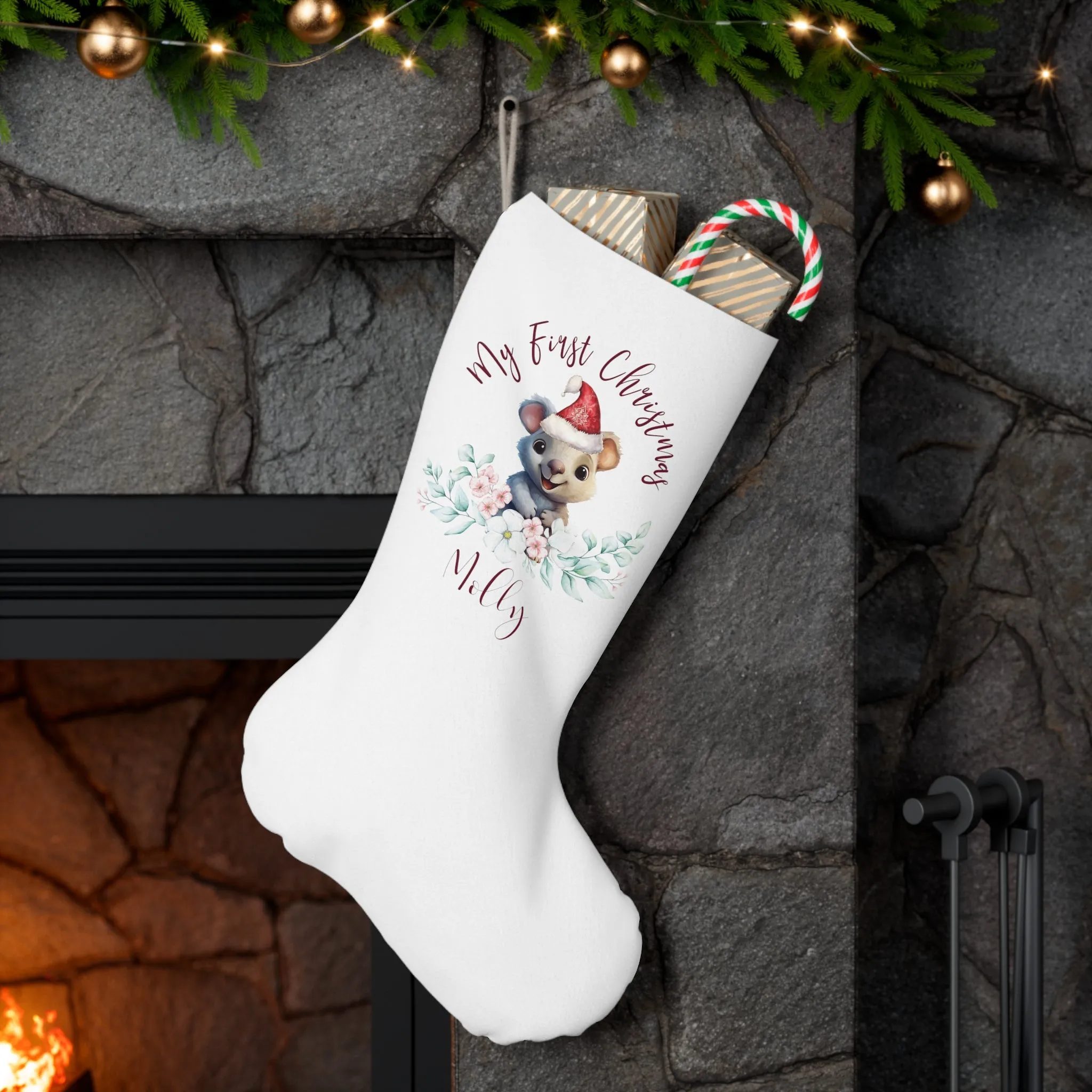 Personalised Santa Stocking, Australian Animals Eucalyptus, Quoka