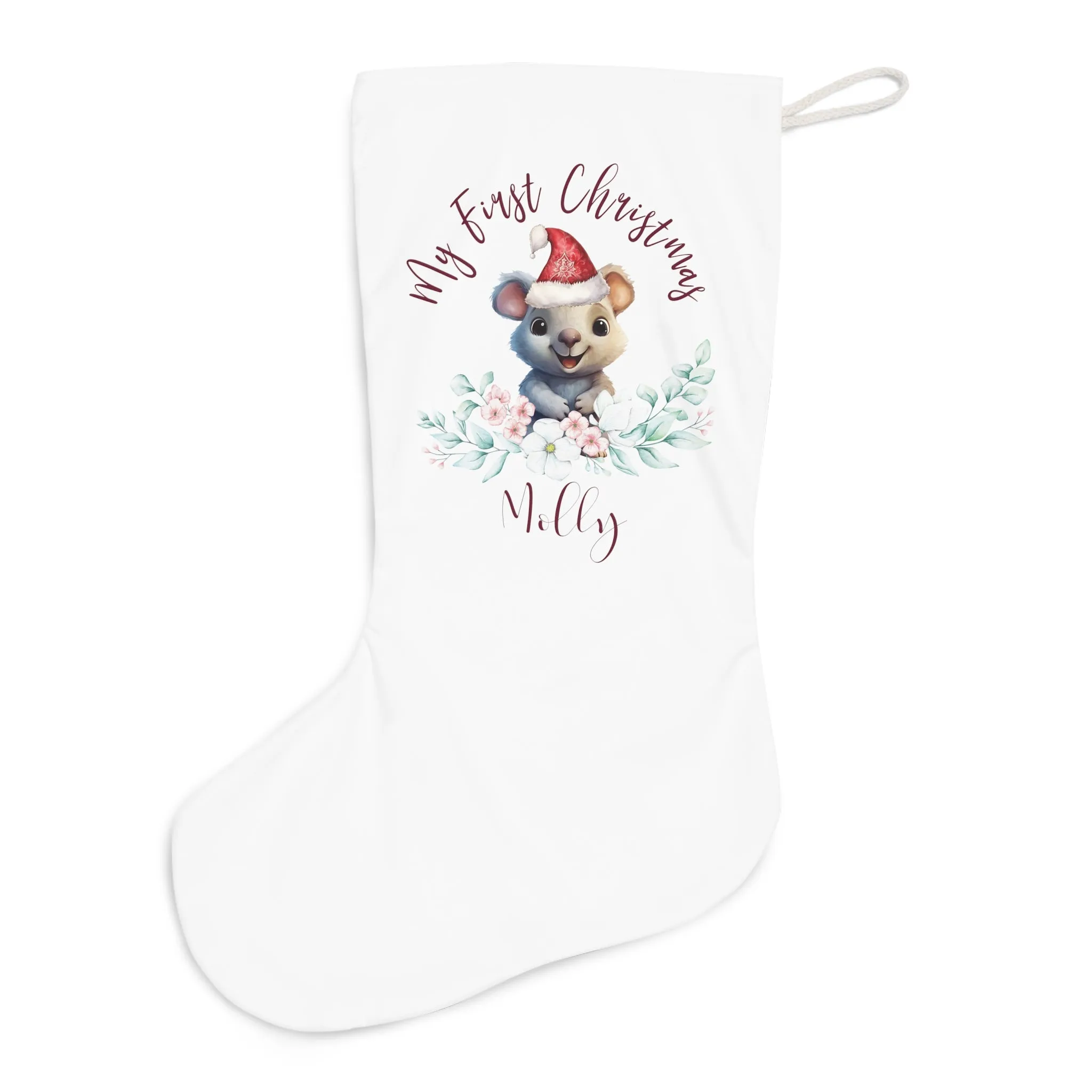 Personalised Santa Stocking, Australian Animals Eucalyptus, Quoka