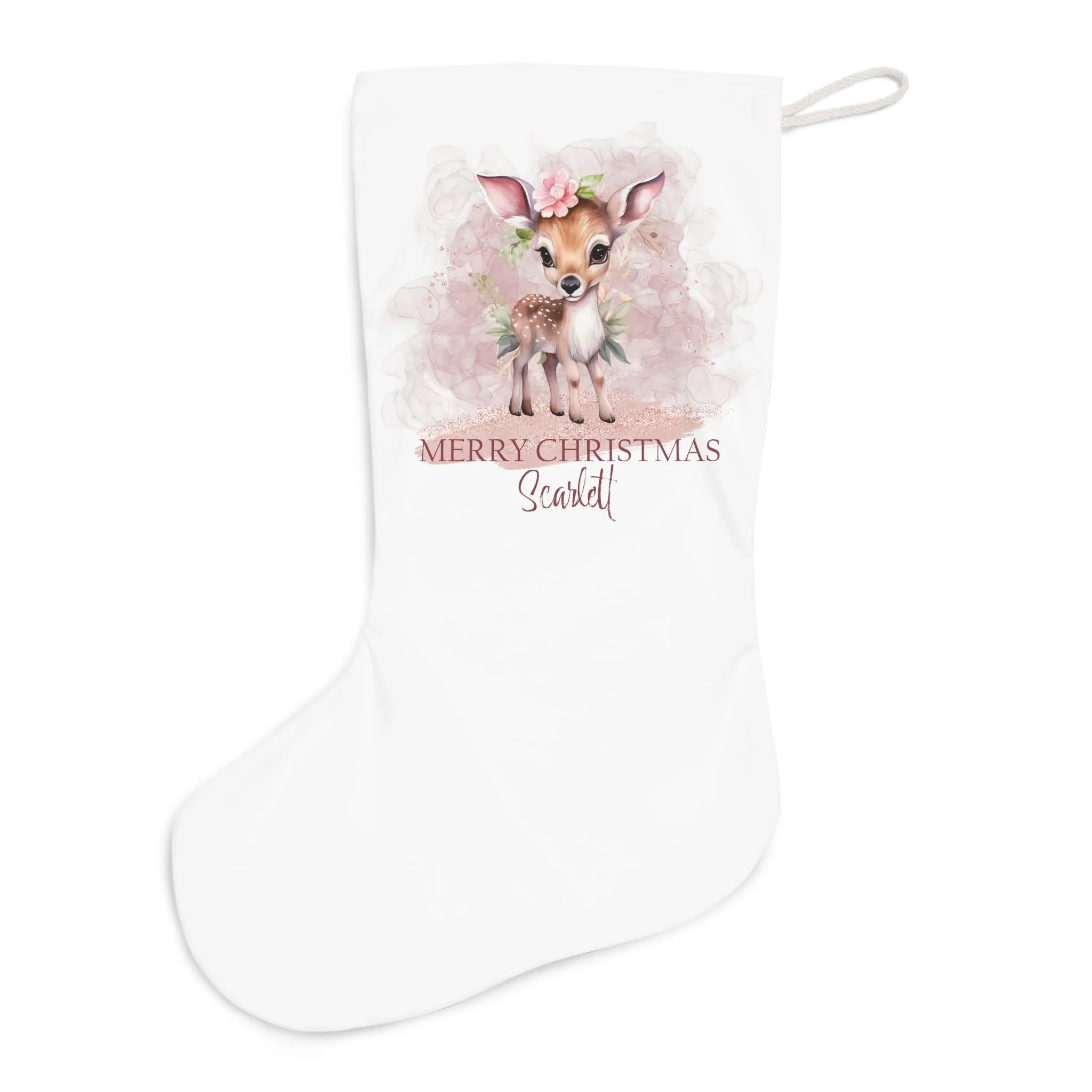 Personalised Santa Stocking, Pink Christmas Dear