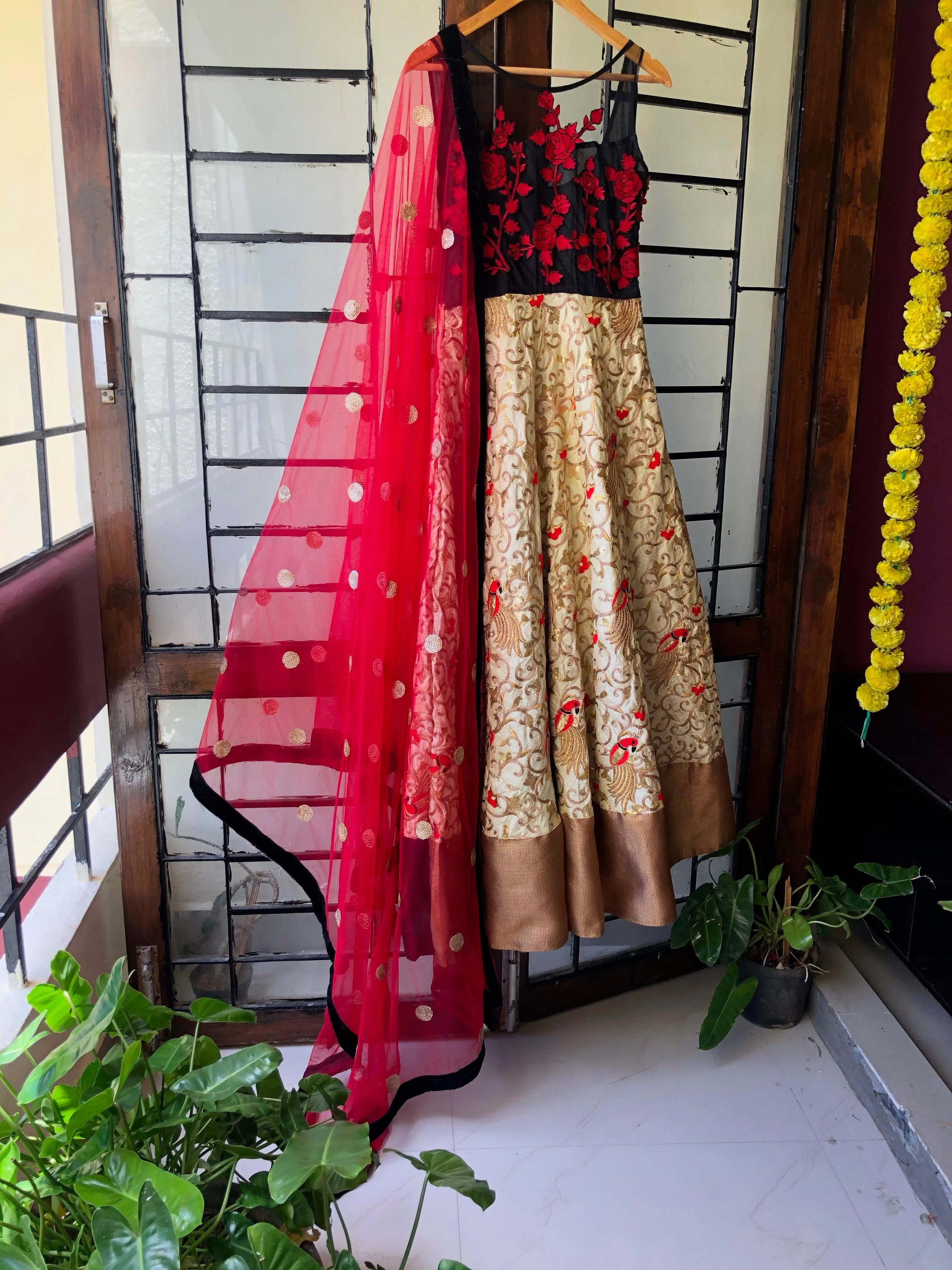 Richy Black beige red salwar with embroidery hand works