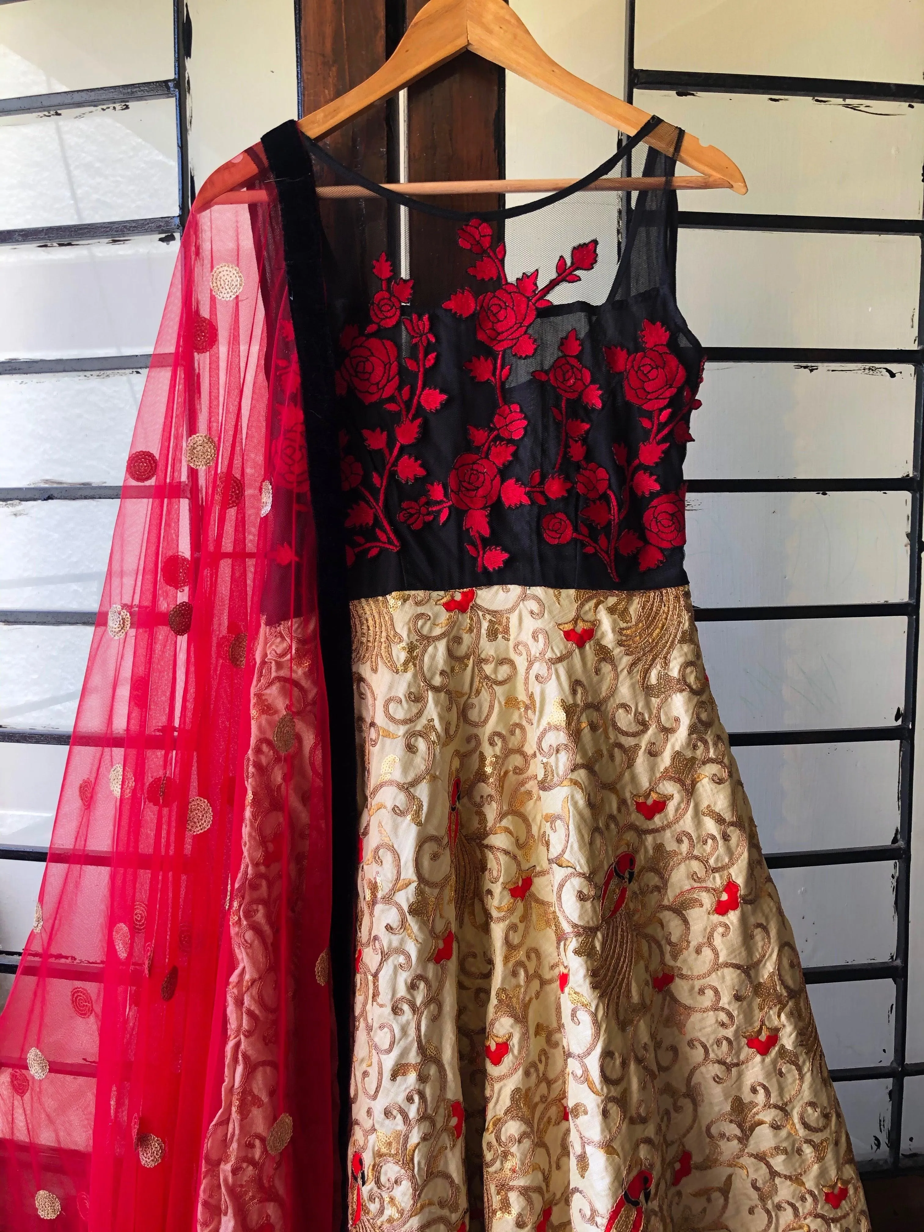 Richy Black beige red salwar with embroidery hand works