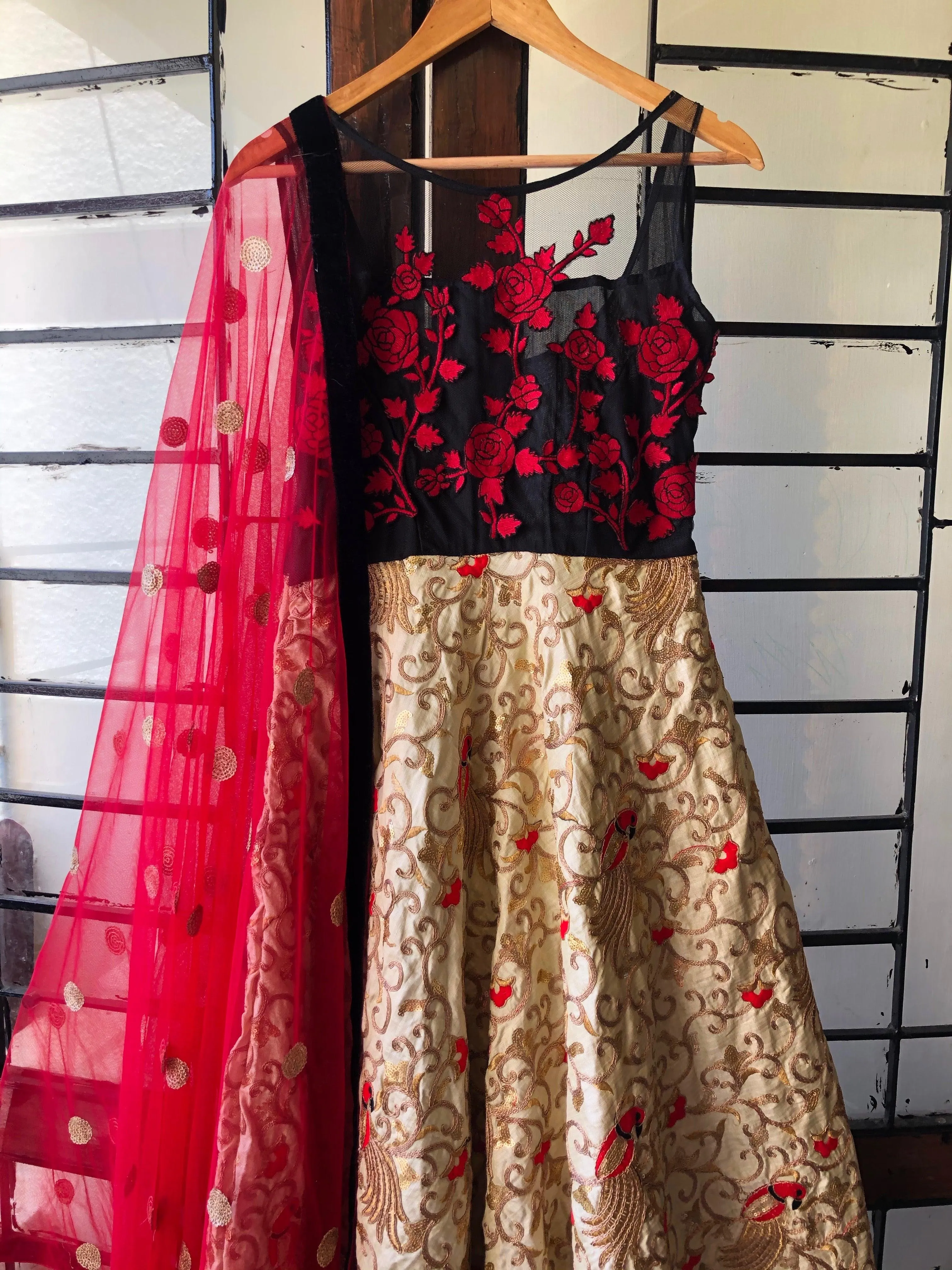 Richy Black beige red salwar with embroidery hand works