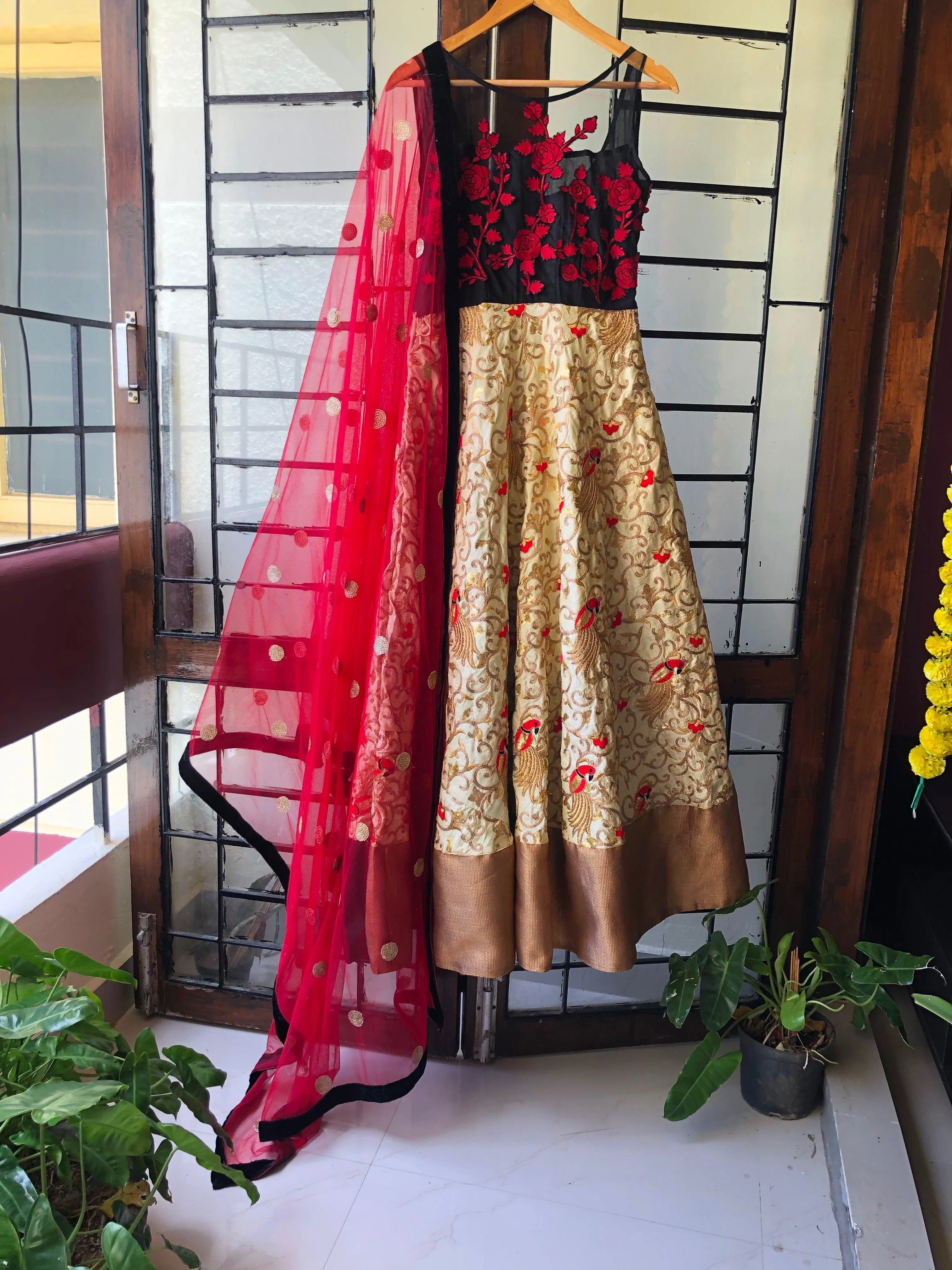 Richy Black beige red salwar with embroidery hand works