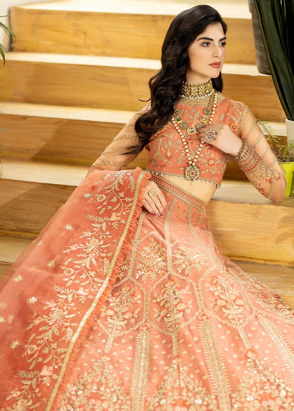 Rust Peach Pakistani Lehenga Choli | Imrozia Premium | Jhalak '23 | I-185 - SAYOONE