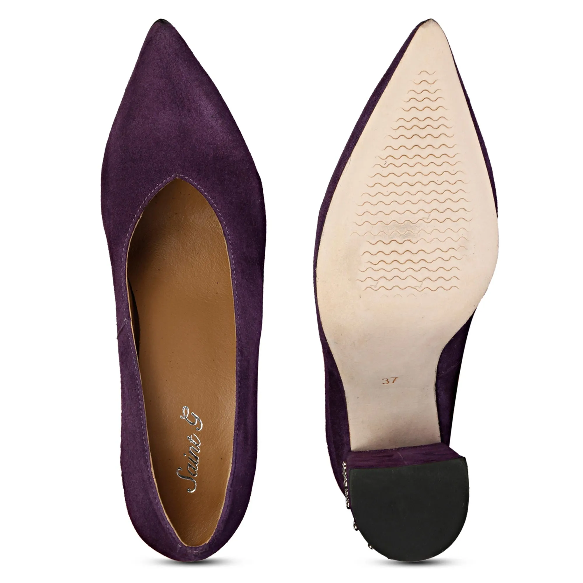 Saint Pamina Crystal Embellished Violet Suede Leather Pumps