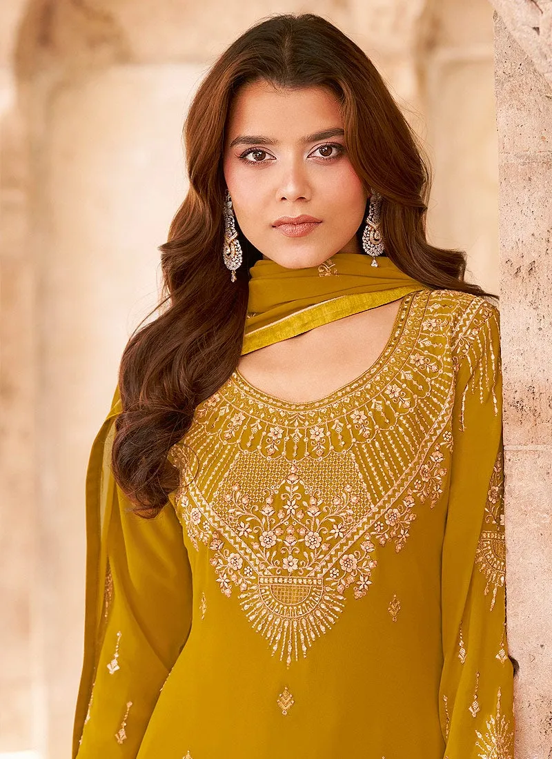 Salwar Kameez in Yellow with Resham & Thread Embroidery