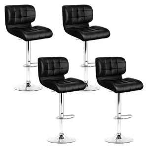 Set of 4 PU Leather Gas Lift Bar Stools - Black and Chrome