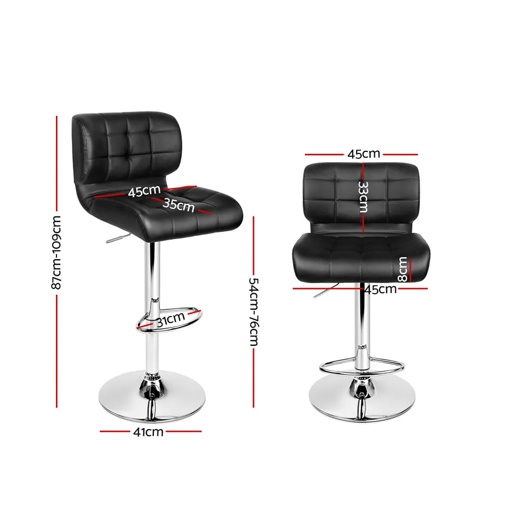 Set of 4 PU Leather Gas Lift Bar Stools - Black and Chrome