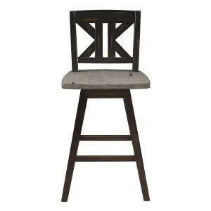 Swivel Counter Height Chair - Distressed Gray & Black, Solid Rubber Wood - Set of 2