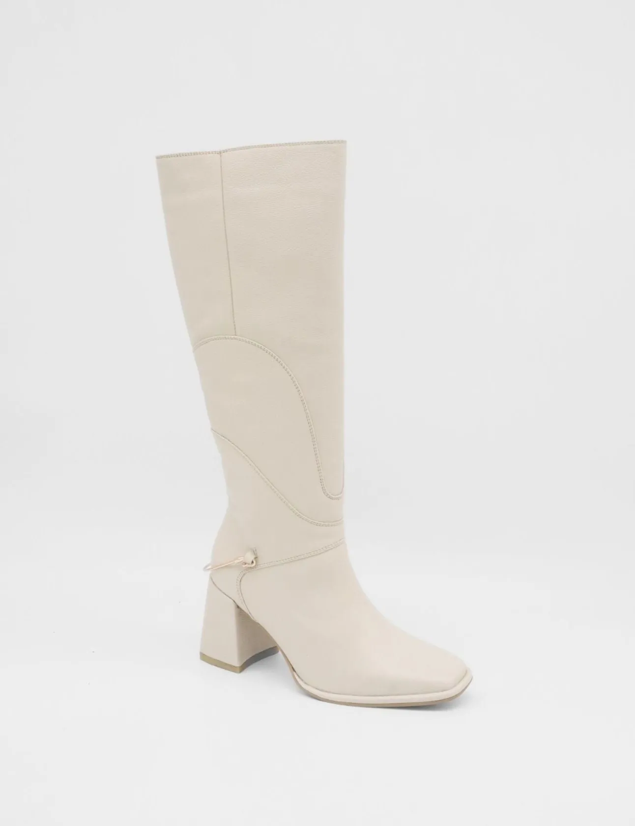 Tessa knee high boots in off white leather womens shoes