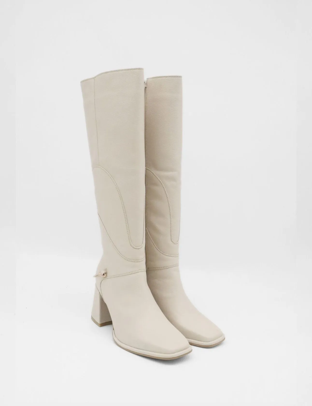 Tessa knee high boots in off white leather womens shoes