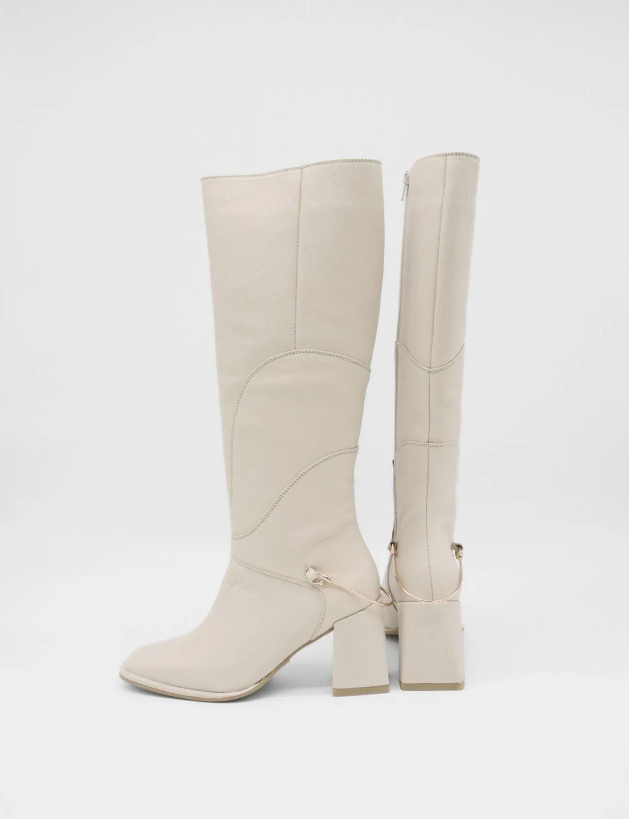 Tessa knee high boots in off white leather womens shoes