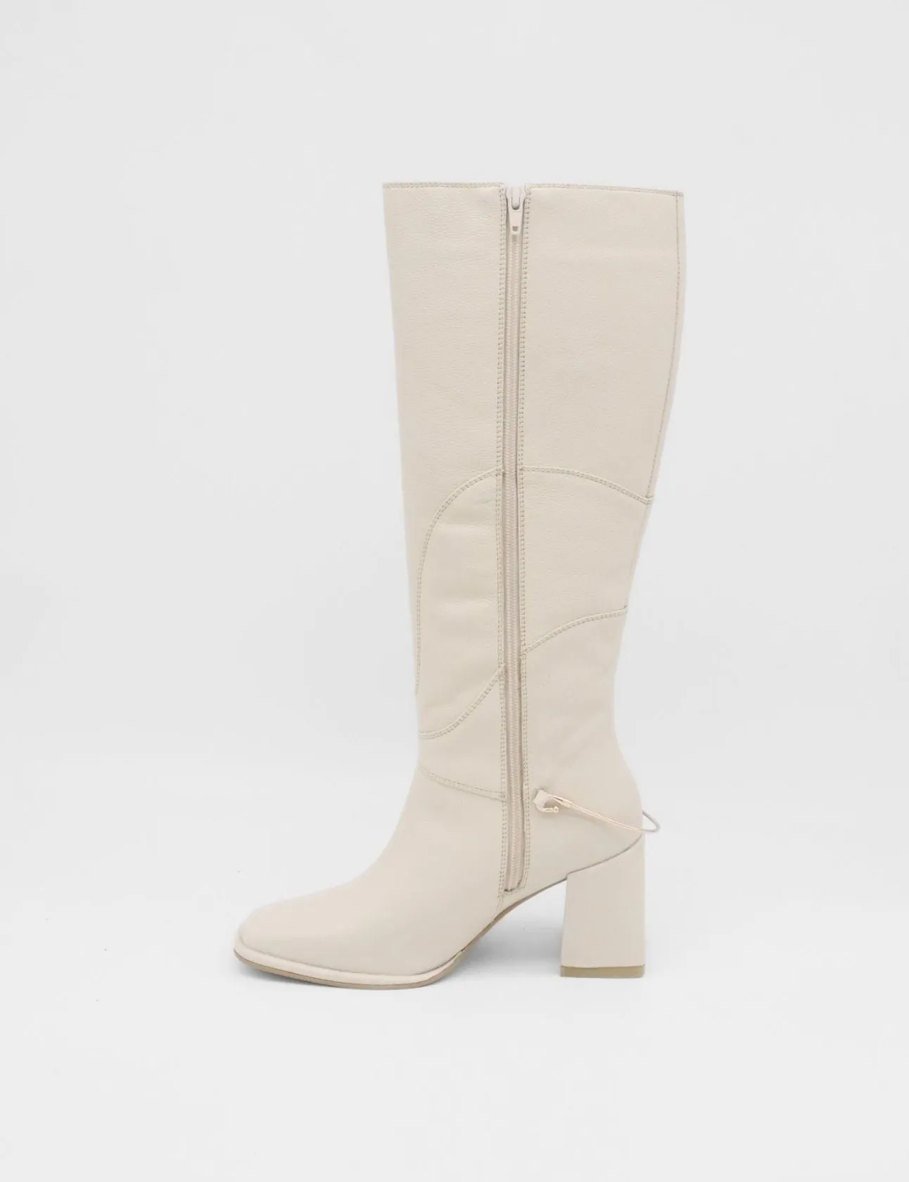 Tessa knee high boots in off white leather womens shoes