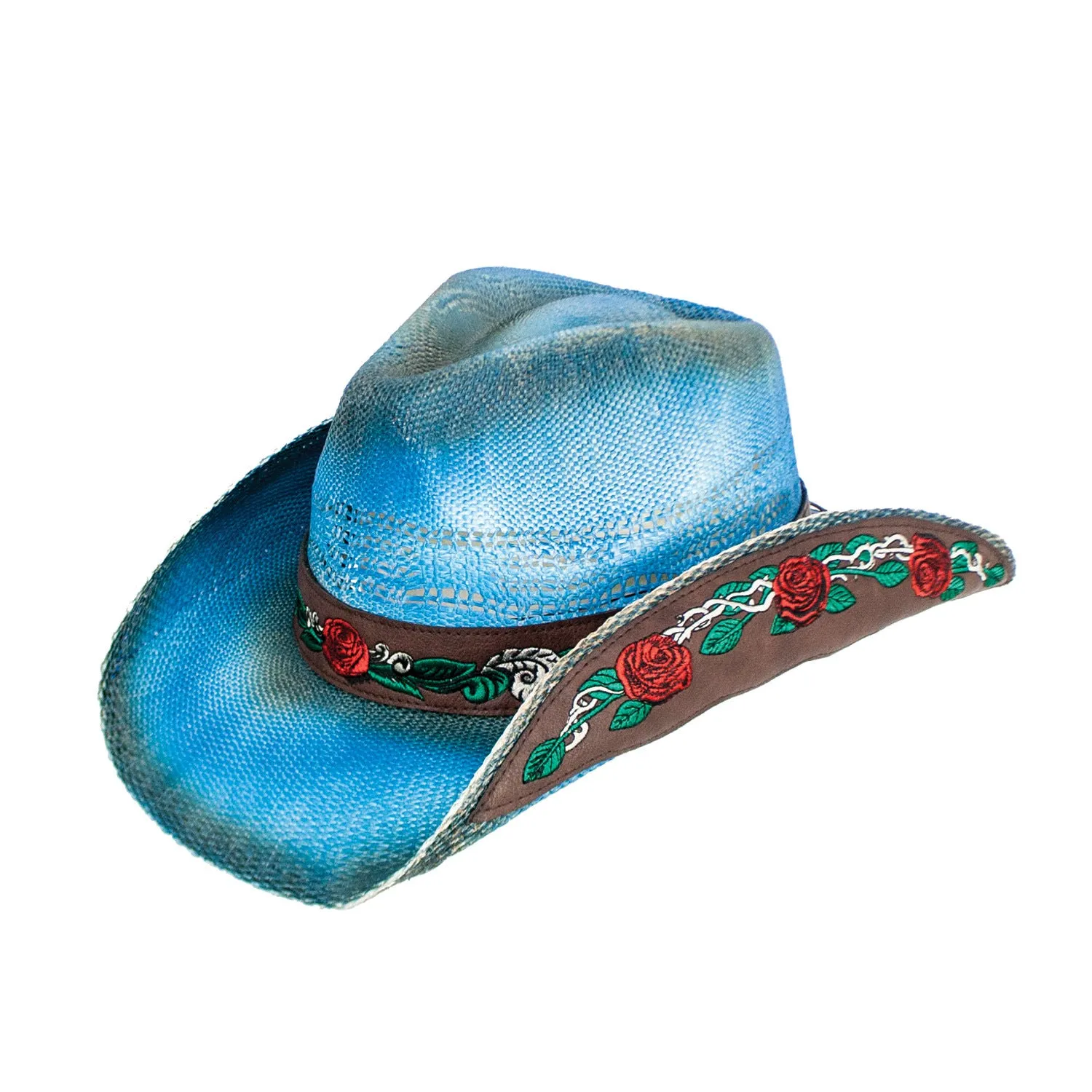 Tonantzin Toyo Straw Rose Flower Western Drifter Cowboy Hat