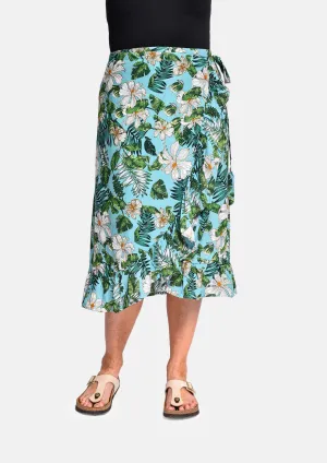 Tropical Print Ruffle Wrap Skirt