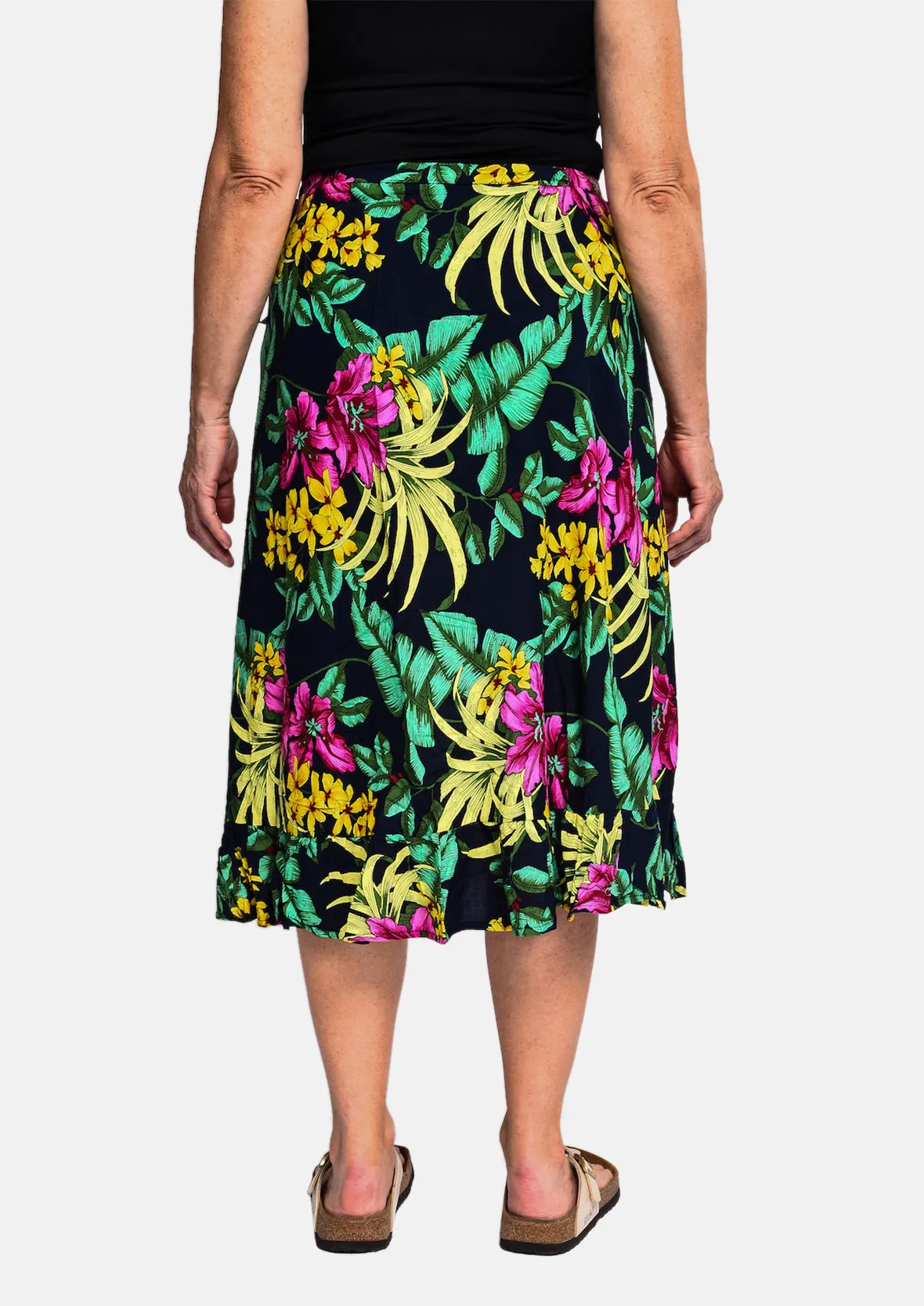 Tropical Print Ruffle Wrap Skirt