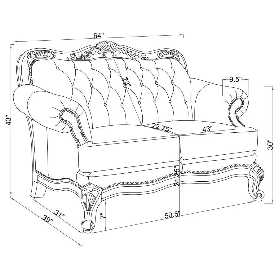 Victoria - Full Leather Upholstered Rolled Arm Loveseat - Brown