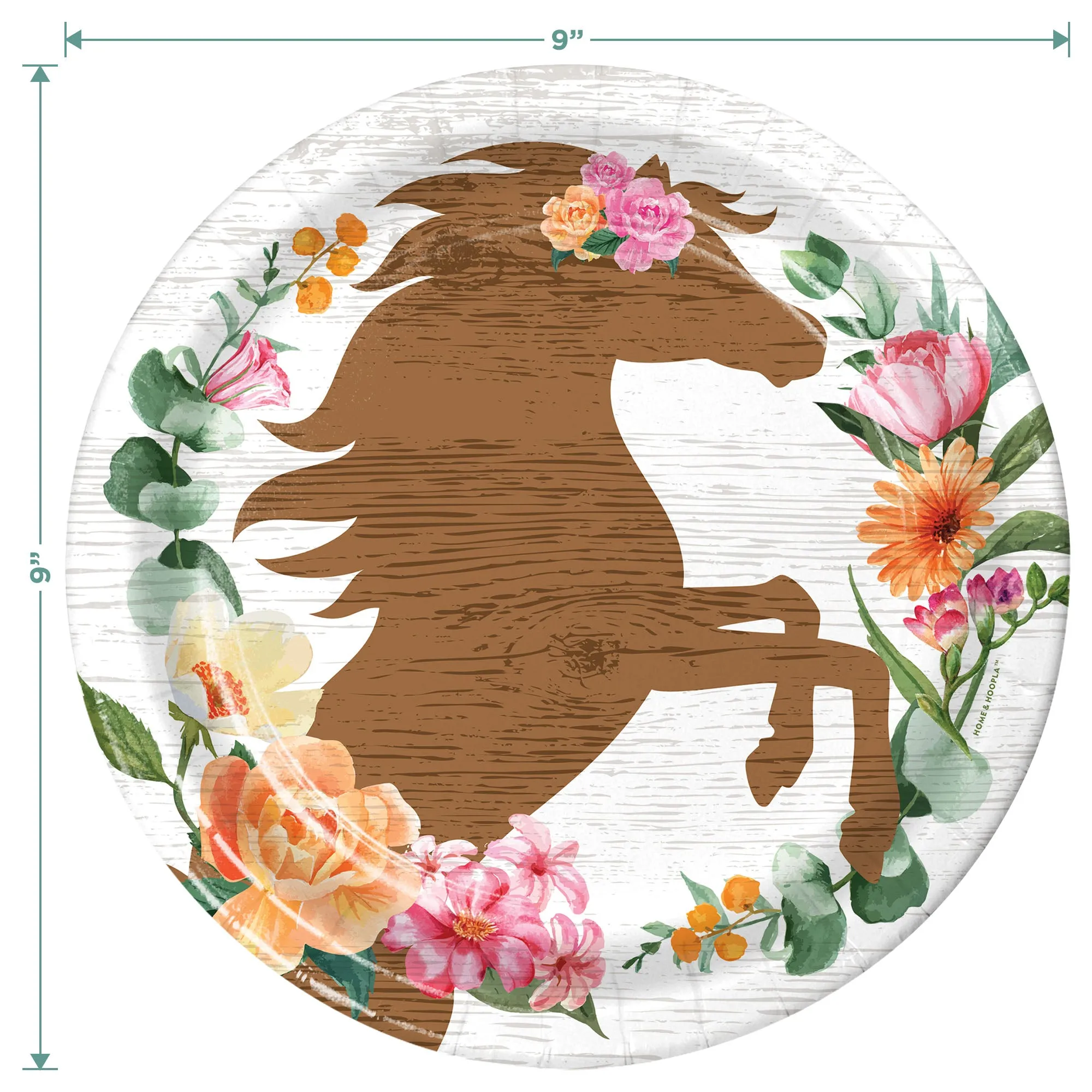 Western Girl Party Supplies - Floral Horse Round Paper Dinner Plates for 16 Guests