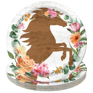 Western Girl Party Supplies - Floral Horse Round Paper Dinner Plates for 16 Guests