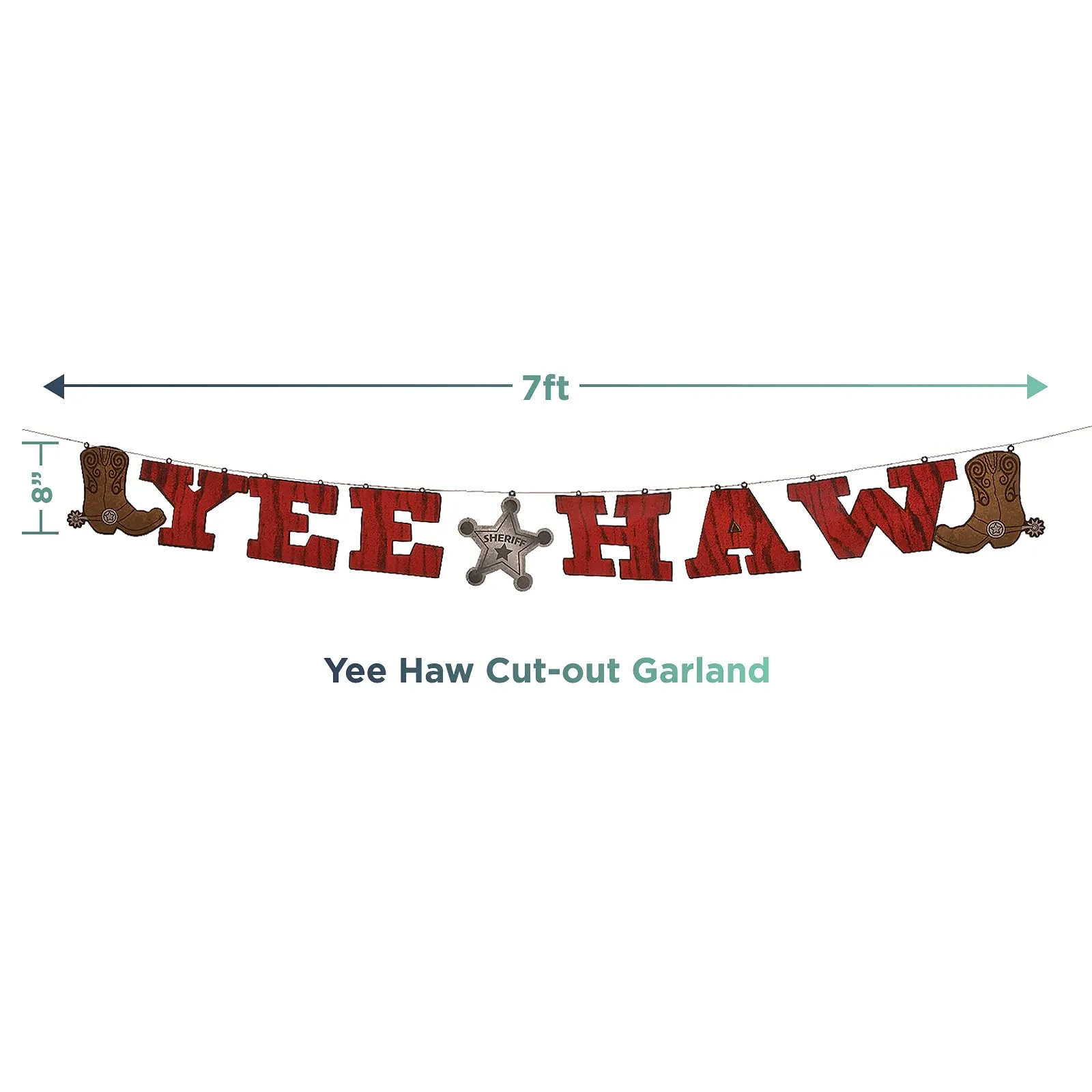 Western Party Yeehaw Cowboy Garland and Brown Wood Table Cover Set