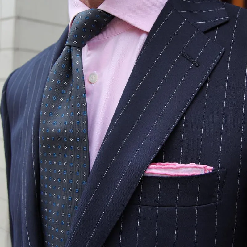 White / Flamingo Pink Stitched Pocket Square - [2017 Spring]