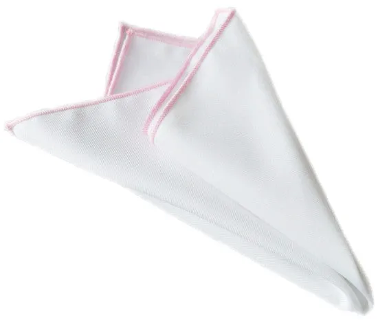 White / Flamingo Pink Stitched Pocket Square - [2017 Spring]