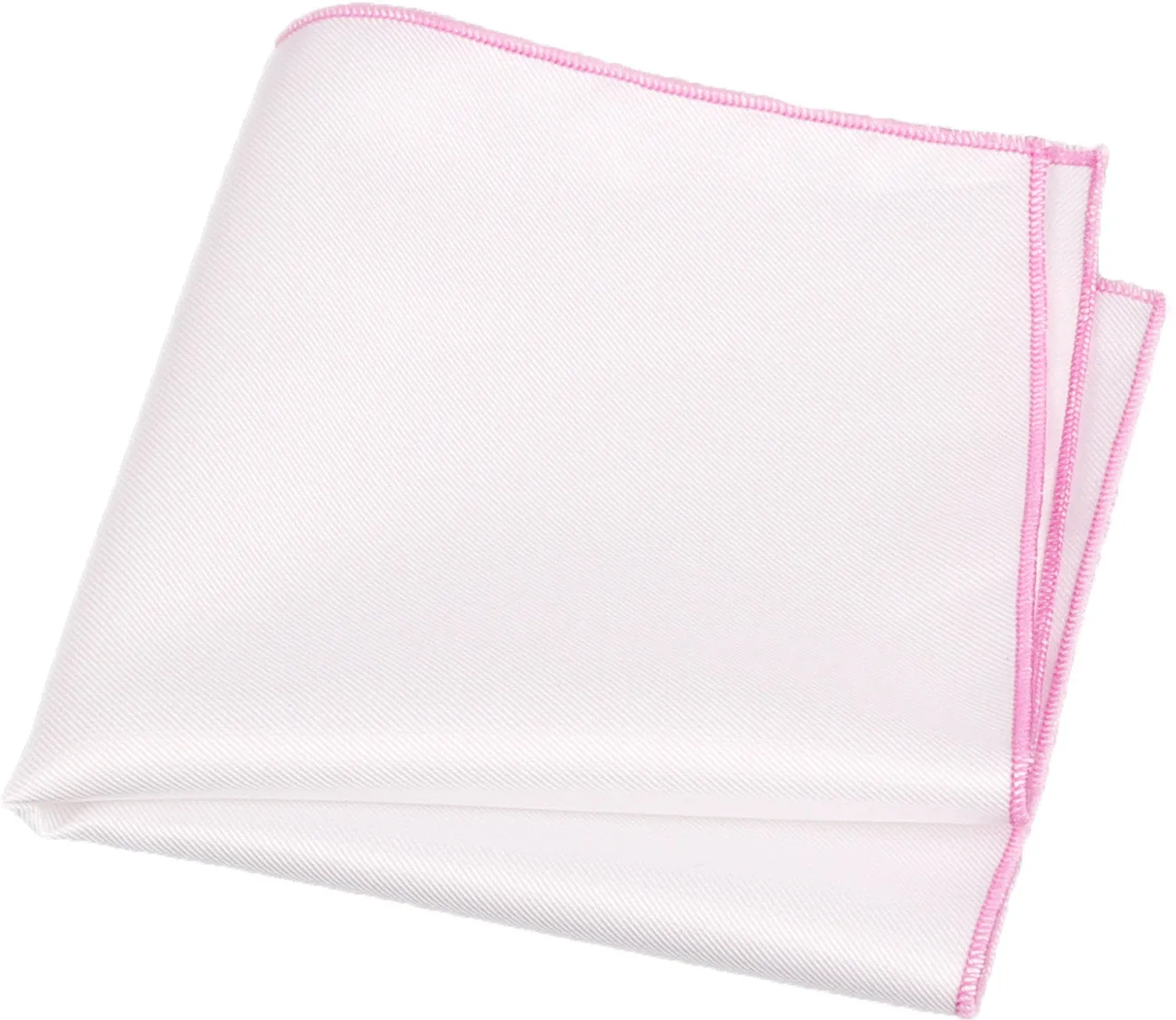 White / Flamingo Pink Stitched Pocket Square - [2017 Spring]