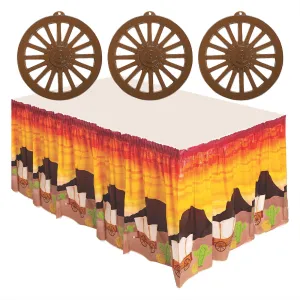 Wild Western Frontier Wagon Wheel Cutouts and Desert Sunset Table Skirt